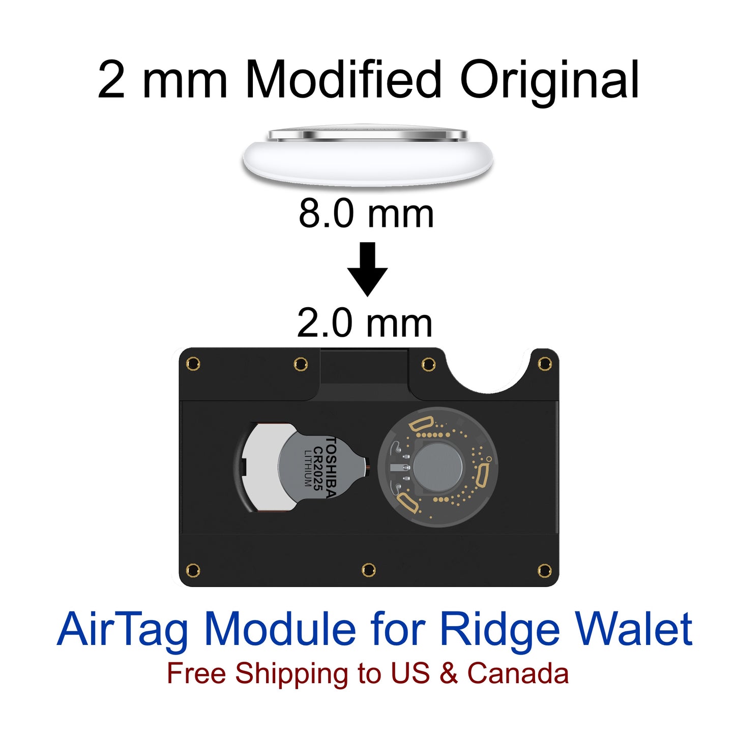 Modifiziertes 2 mm schlankes Apple AirTag Ridge Wallet Seitenpanelmodul